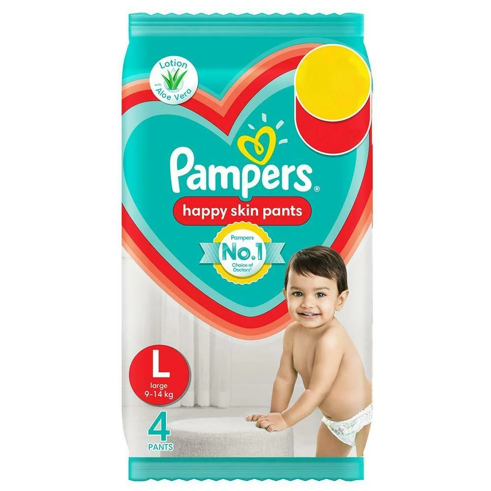 Pampers Happy Skin Pants – Large Size (L, 9-14kg) – Pack of 4